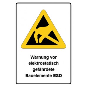 Schild Warnzeichen Piktogramm & Text deutsch · Warnung vor elektrostatisch gefährdete Bauelemente ESD | selbstklebend