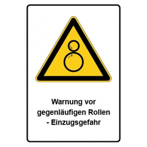 Aufkleber Warnzeichen Piktogramm & Text deutsch · Warnung vor gegenläufigen Rollen - Einzugsgefahr | stark haftend