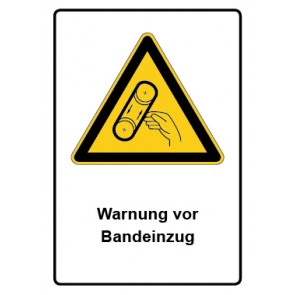Schild Warnzeichen Piktogramm & Text deutsch · Warnung vor Bandeinzug | selbstklebend