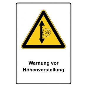Schild Warnzeichen Piktogramm & Text deutsch · Warnung vor Höhenverstellung