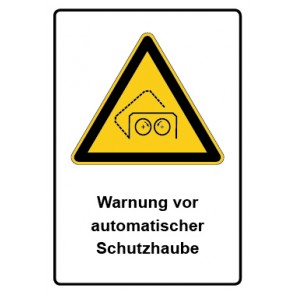 Schild Warnzeichen Piktogramm & Text deutsch · Warnung vor automatischer Schutzhaube | selbstklebend