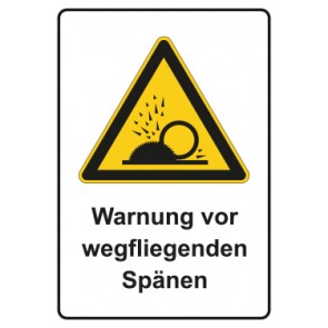 Aufkleber Warnzeichen Piktogramm & Text deutsch · Warnung vor wegfliegenden Spänen | stark haftend