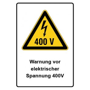 Schild Warnzeichen Piktogramm & Text deutsch · Warnung vor elektrischer Spannung 400V | selbstklebend (Warnschild)