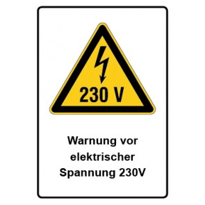 Schild Warnzeichen Piktogramm & Text deutsch · Warnung vor elektrischer Spannung 230V