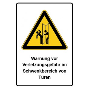 Schild Warnzeichen Piktogramm & Text deutsch · Warnung vor Verletzungsgefahr im Schwenkbereich von Türen