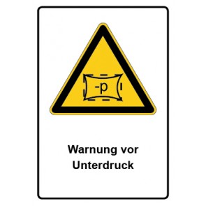 Schild Warnzeichen Piktogramm & Text deutsch · Warnung vor Unterdruck