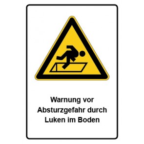 Aufkleber Warnzeichen Piktogramm & Text deutsch · Warnung vor Absturzgefahr durch Luken im Boden | stark haftend