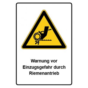 Schild Warnzeichen Piktogramm & Text deutsch · Warnung vor Einzugsgefahr durch Riemenantrieb