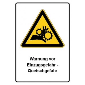 Aufkleber Warnzeichen Piktogramm & Text deutsch · Warnung vor Einzugsgefahr - Quetschgefahr | stark haftend