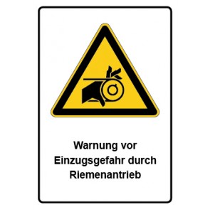 Schild Warnzeichen Piktogramm & Text deutsch · Warnung vor Einzugsgefahr durch Riemenantrieb | selbstklebend