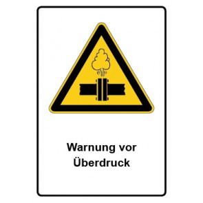 Aufkleber Warnzeichen Piktogramm & Text deutsch · Warnung vor Überdruck