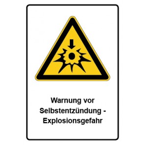 Schild Warnzeichen Piktogramm & Text deutsch · Warnung vor Selbstentzündung - Explosionsgefahr