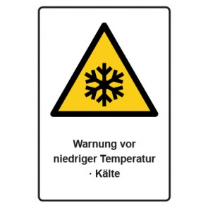 Schild Warnzeichen Piktogramm & Text deutsch · Warnung vor niedriger Temperatur · Kälte · ISO_7010_W010 | selbstklebend