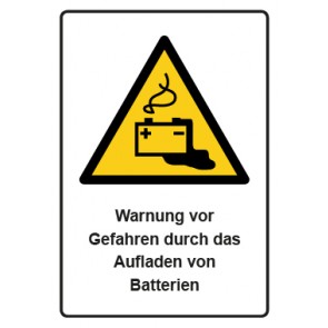 Aufkleber Warnzeichen Piktogramm & Text deutsch · Warnung vor Gefahren durch das Aufladen von Batterien · ISO_7010_W026 | stark haftend