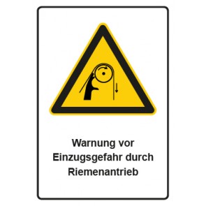 Magnetschild Warnzeichen Piktogramm & Text deutsch · Warnung vor Einzugsgefahr durch Riemenantrieb