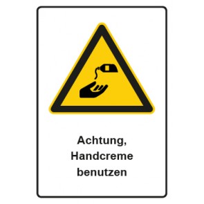 Aufkleber Warnzeichen Piktogramm & Text deutsch · Hinweiszeichen Achtung, Handcreme benutzen | stark haftend