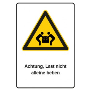 Aufkleber Warnzeichen Piktogramm & Text deutsch · Hinweiszeichen Achtung, Last nicht alleine heben (Warnaufkleber)