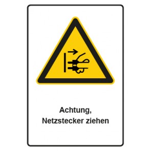 Aufkleber Warnzeichen Piktogramm & Text deutsch · Hinweiszeichen Achtung, Netzstecker ziehen | stark haftend