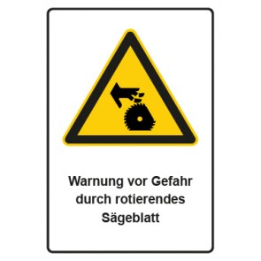 Aufkleber Warnzeichen Piktogramm & Text deutsch · Warnung vor Gefahr durch rotierendes Sägeblatt