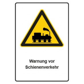 Aufkleber Warnzeichen Piktogramm & Text deutsch · Warnung vor Schienenverkehr | stark haftend