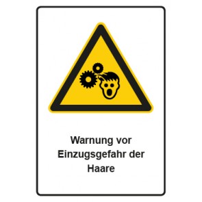 Schild Warnzeichen Piktogramm & Text deutsch · Warnung vor Einzugsgefahr der Haare | selbstklebend