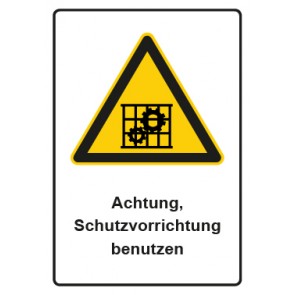 Aufkleber Warnzeichen Piktogramm & Text deutsch · Hinweiszeichen Achtung, Schutzvorrichtung benutzen (Warnaufkleber)