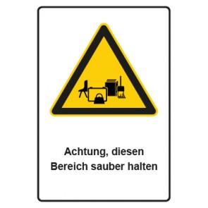 Schild Warnzeichen Piktogramm & Text deutsch · Hinweiszeichen Achtung, diesen Bereich sauber halten