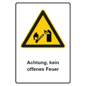 Schild Warnzeichen Piktogramm & Text deutsch · Hinweiszeichen Achtung, kein offenes Feuer | selbstklebend