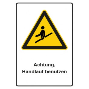 Schild Warnzeichen Piktogramm & Text deutsch · Hinweiszeichen Achtung, Handlauf benutzen | selbstklebend