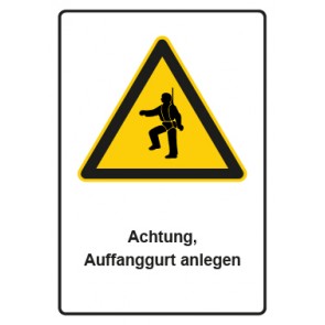 Aufkleber Warnzeichen Piktogramm & Text deutsch · Hinweiszeichen Achtung, Auffanggurt anlegen (Warnaufkleber)