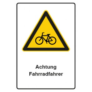 Schild Warnzeichen Piktogramm & Text deutsch · Hinweiszeichen Achtung Fahrradfahrer