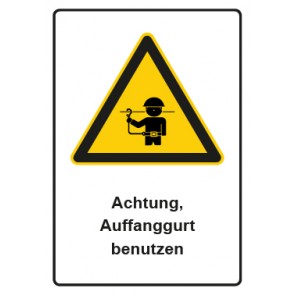 Schild Warnzeichen Piktogramm & Text deutsch · Hinweiszeichen Achtung, Auffanggurt benutzen | selbstklebend