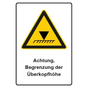 Schild Warnzeichen Piktogramm & Text deutsch · Hinweiszeichen Achtung, Begrenzung der Überkopfhöhe