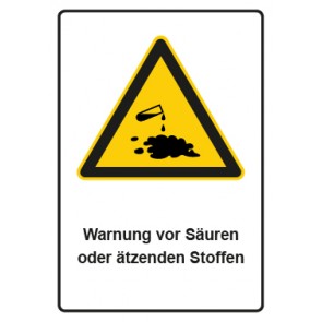 Schild Warnzeichen Piktogramm & Text deutsch · Warnung vor Säuren oder ätzenden Stoffen