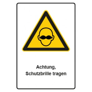 Schild Warnzeichen Piktogramm & Text deutsch · Hinweiszeichen Achtung, Schutzbrille tragen | selbstklebend