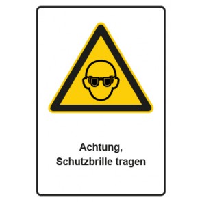 Schild Warnzeichen Piktogramm & Text deutsch · Hinweiszeichen Achtung, Schutzbrille tragen