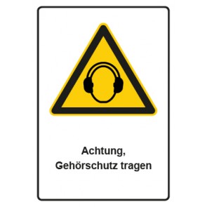 Aufkleber Warnzeichen Piktogramm & Text deutsch · Hinweiszeichen Achtung, Gehörschutz tragen (Warnaufkleber)