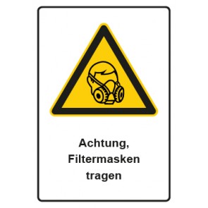 Aufkleber Warnzeichen Piktogramm & Text deutsch · Hinweiszeichen Achtung, Filtermasken tragen (Warnaufkleber)