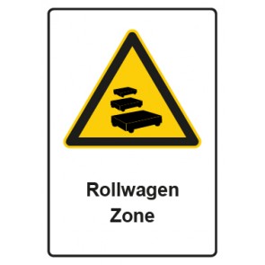 Schild Warnzeichen Piktogramm & Text deutsch · Hinweiszeichen Rollwagen Zone | selbstklebend