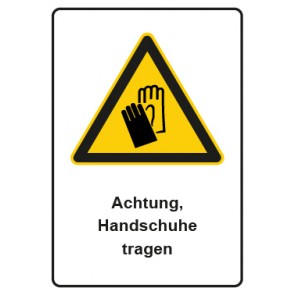 Schild Warnzeichen Piktogramm & Text deutsch · Hinweiszeichen Achtung, Handschuhe tragen | selbstklebend