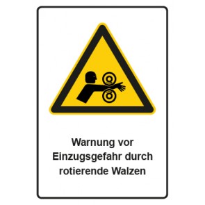 Aufkleber Warnzeichen Piktogramm & Text deutsch · Warnung vor Einzugsgefahr durch rotierende Walzen (Warnaufkleber)