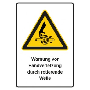 Aufkleber Warnzeichen Piktogramm & Text deutsch · Warnung vor Handverletzung durch rotierende Welle | stark haftend