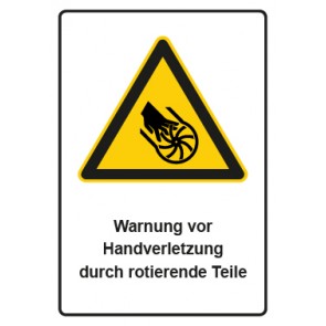 Aufkleber Warnzeichen Piktogramm & Text deutsch · Warnung vor Handverletzung durch rotierende Teile | stark haftend