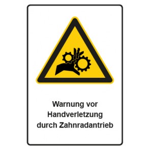 Aufkleber Warnzeichen Piktogramm & Text deutsch · Warnung vor Handverletzung durch Zahnradantrieb