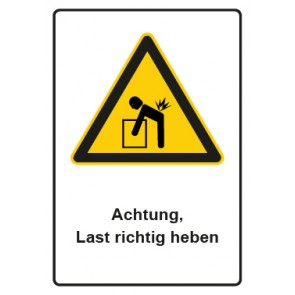 Aufkleber Warnzeichen Piktogramm & Text deutsch · Hinweiszeichen Achtung, Last richtig heben (Warnaufkleber)