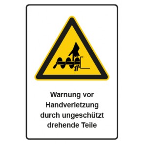Schild Warnzeichen Piktogramm & Text deutsch · Warnung vor Handverletzung durch ungeschützt drehende Teile