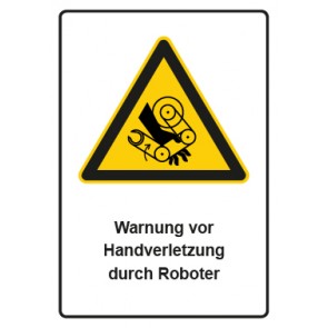 Aufkleber Warnzeichen Piktogramm & Text deutsch · Warnung vor Handverletzung durch Roboter (Warnaufkleber)