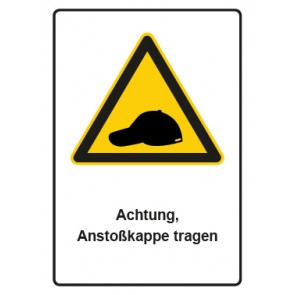 Aufkleber Warnzeichen Piktogramm & Text deutsch · Hinweiszeichen Achtung, Anstoßkappe tragen (Warnaufkleber)