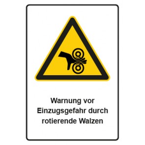 Aufkleber Warnzeichen Piktogramm & Text deutsch · Warnung vor Einzugsgefahr durch rotierende Walzen
