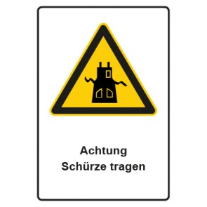 Aufkleber Warnzeichen Piktogramm & Text deutsch · Hinweiszeichen Achtung Schürze tragen (Warnaufkleber)